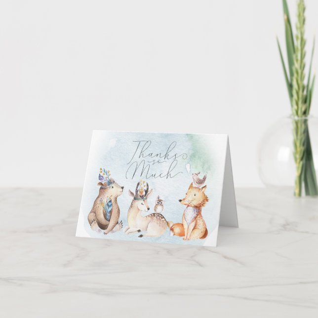 Agradecimiento de Baby Shower de Animales Boho Acu (Anverso)
