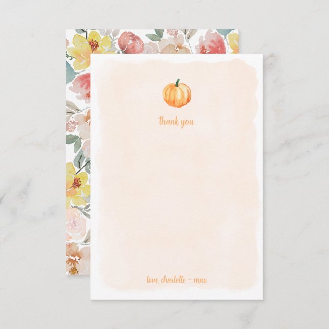 Agradecimiento de baby shower de calabaza acuarela (Anverso / Reverso)
