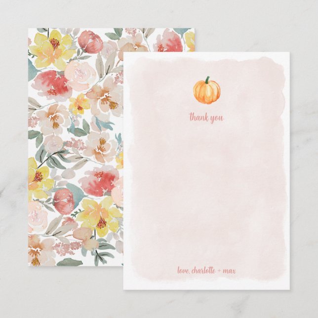Agradecimiento de baby shower de calabaza acuarela (Anverso / Reverso)