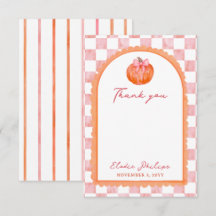 Agradecimiento de Baby Shower de Calabaza Rosa Acu