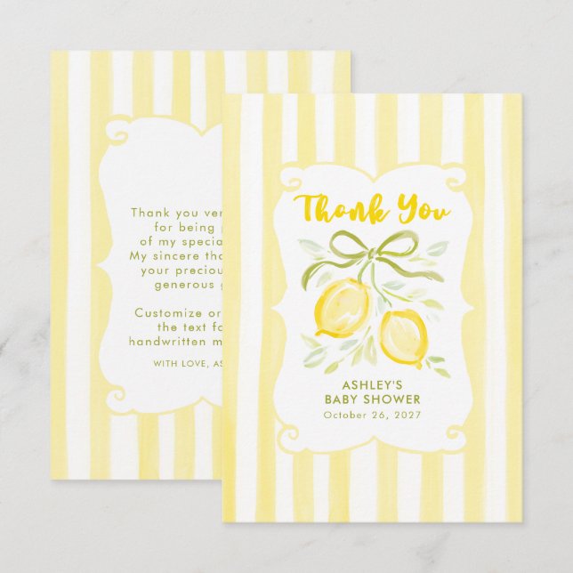 Agradecimiento de Baby Shower de Limones sin Géner (Anverso / Reverso)