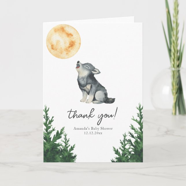 Agradecimiento de baby shower de lobo acuarela (Anverso)