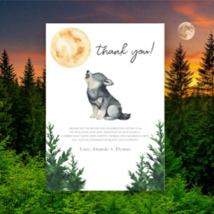 Agradecimiento de baby shower de lobo acuarela