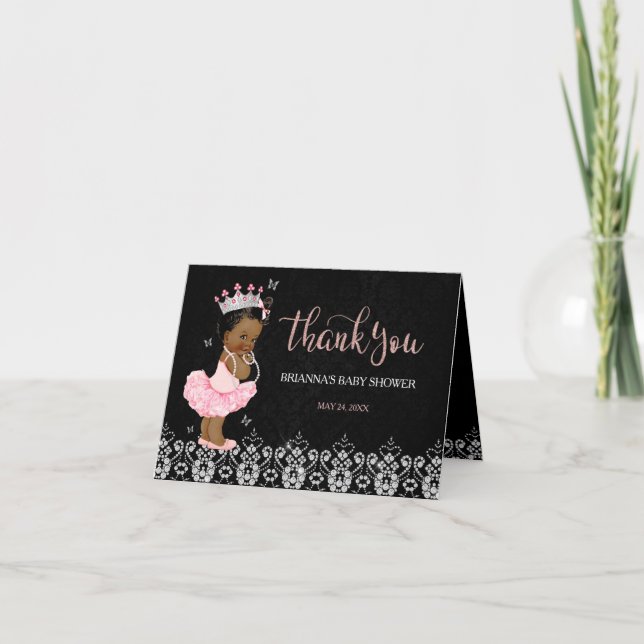 Agradecimiento de baby shower de princesa afroamer (Anverso)