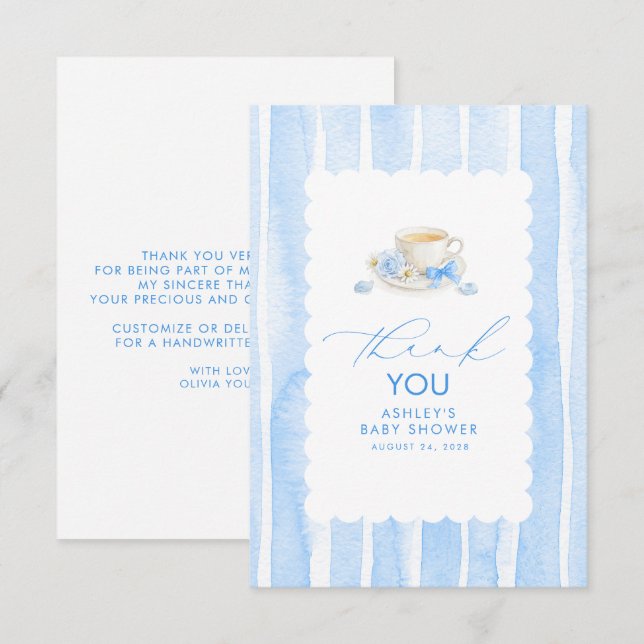 Agradecimiento de baby shower de tema de té azul l (Anverso / Reverso)