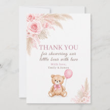 Agradecimiento de Baby Shower de un Osito Rosa Ted