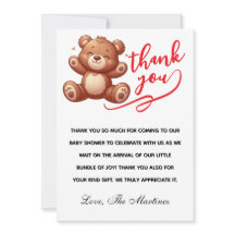 Agradecimiento de Baby Shower del niño oso cúbico 
