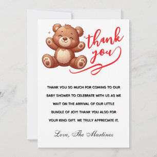 Agradecimiento de Baby Shower del niño oso cúbico 