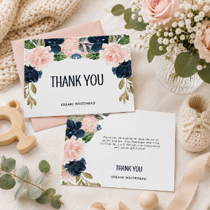 Agradecimiento de Baby Shower Floral Rosa Marino