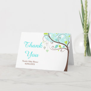Agradecimiento de Baby Shower Floral Verde y Azul
