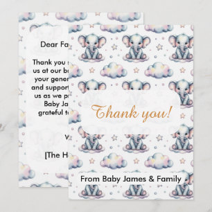 Agradecimiento de Baby Shower Niño Elefante Azul A