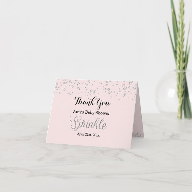 Agradecimiento de Baby Shower Pink Silver Sprinkle (Anverso)