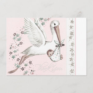 Agradecimiento de Baby Shower Vintage Pink Stork