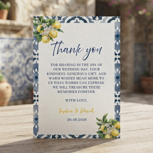 Agradecimiento de Boda Acuarela Limón Azul Mediter