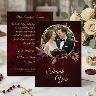 Agradecimiento de boda católica floral de Borgoña