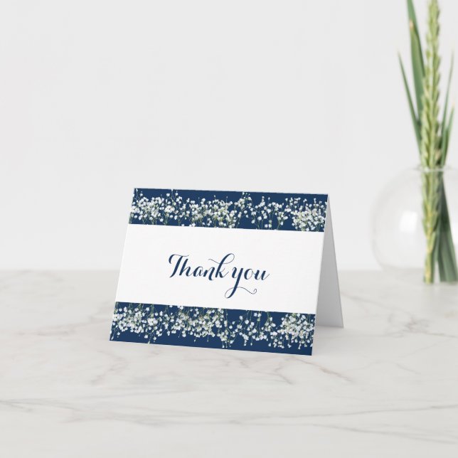 Agradecimiento de boda con aliento de bebé azul y  (Anverso)