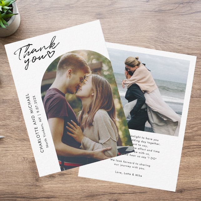 Agradecimiento de Boda con Arco Elegante de 2 Foto (Modern 2 Photos Elegant Arch Wedding Thank You)