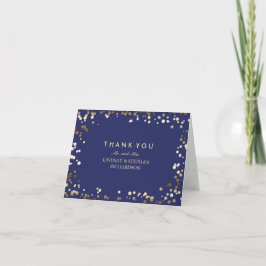 Agradecimiento de boda con confeti dorado y azul m