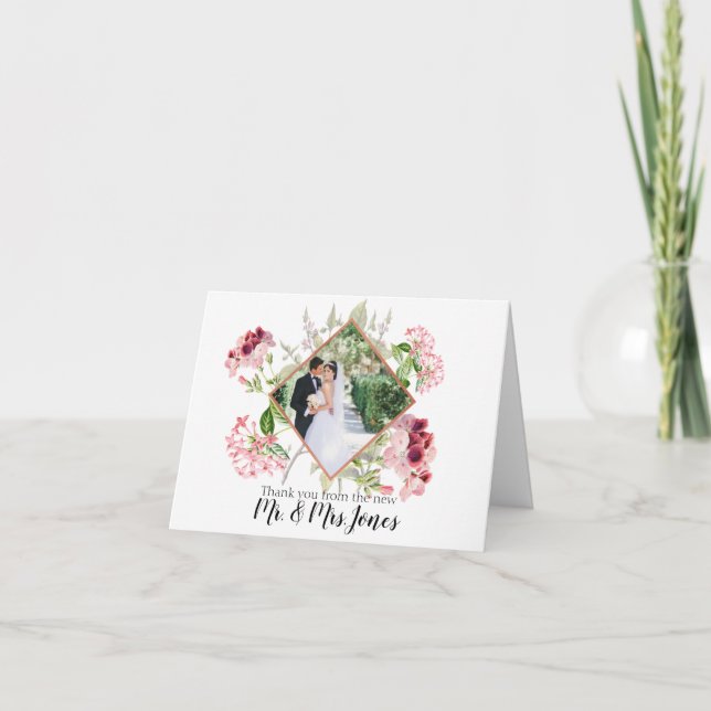 Agradecimiento de Boda con Flores Aquarela Rosadas (Anverso)