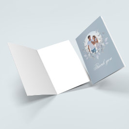 Agradecimiento de Boda con Foto de Monograma Azul 