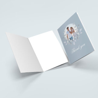Agradecimiento de Boda con Foto de Monograma Azul