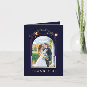 Agradecimiento de boda con foto en azul arcoíris c