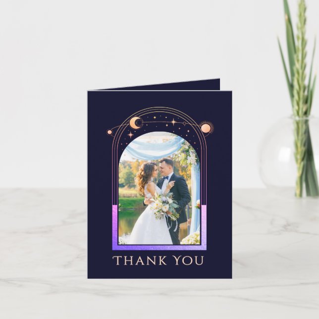 Agradecimiento de boda con foto en azul arcoíris c (Anverso)