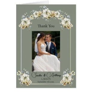 Agradecimiento de boda con foto floral verde salvi