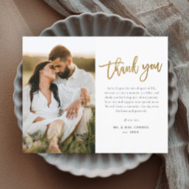 Agradecimiento de boda con foto y escritura dorada