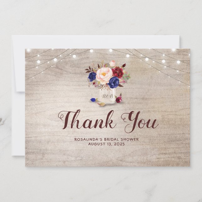 Agradecimiento de boda con frasco de flores rústic (Anverso)