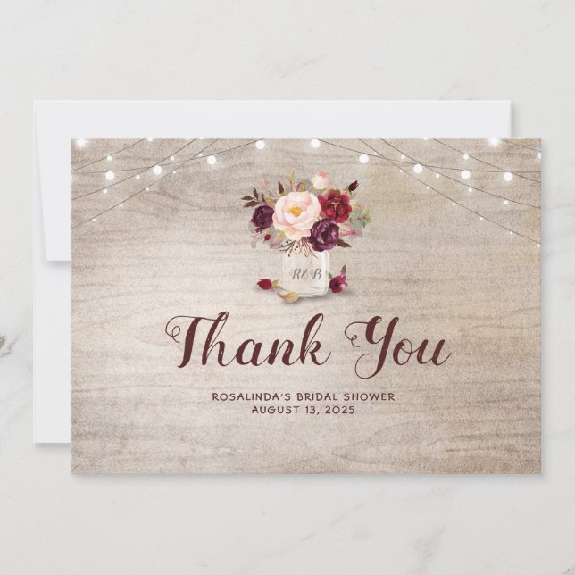 Agradecimiento de boda con frasco de Mason floral  (Anverso)