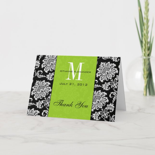 Agradecimiento de boda con monograma verde en dama (Anverso)