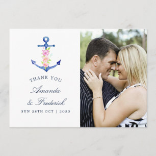 Agradecimiento de boda con tema náutico acuarela