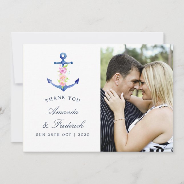 Agradecimiento de boda con tema náutico acuarela (Anverso)