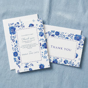 Agradecimiento de boda de chinoiserie floral azul