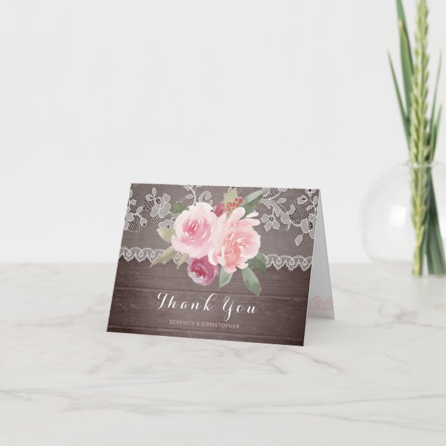Agradecimiento de boda de encaje floral acuarela r (Anverso)