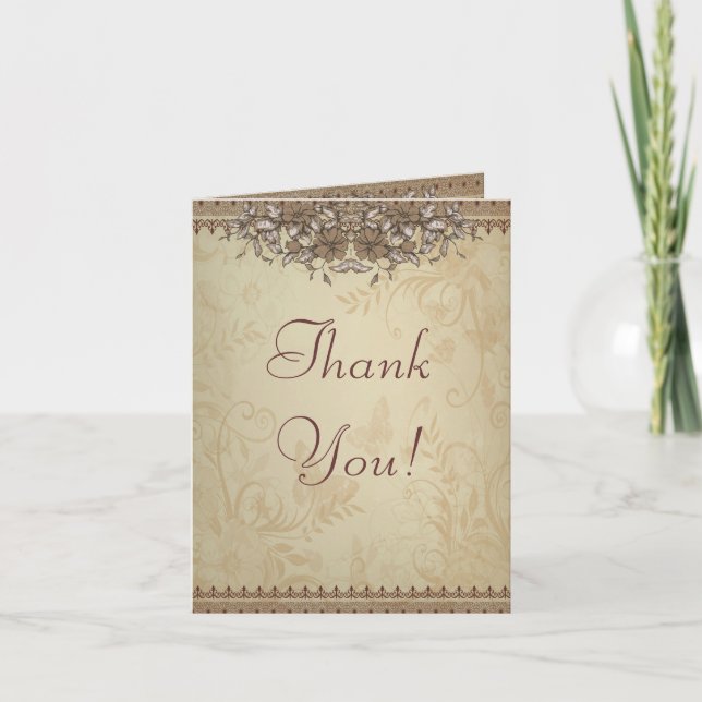 Agradecimiento de boda de encaje vintage beige (Anverso)