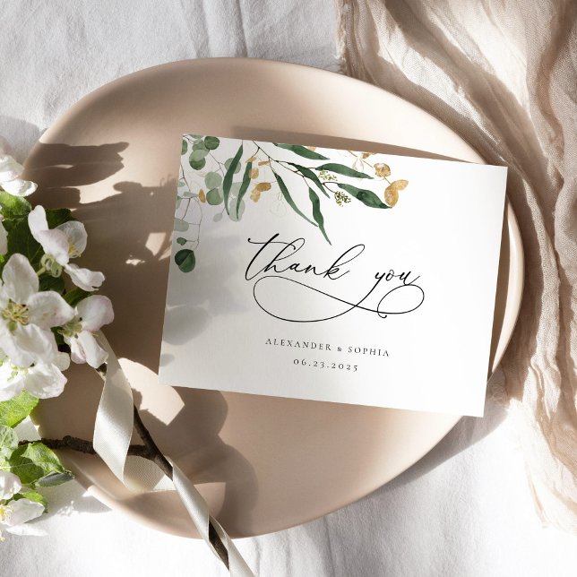 Agradecimiento de boda de eucalipto acuarela verde (Subido por el creador)