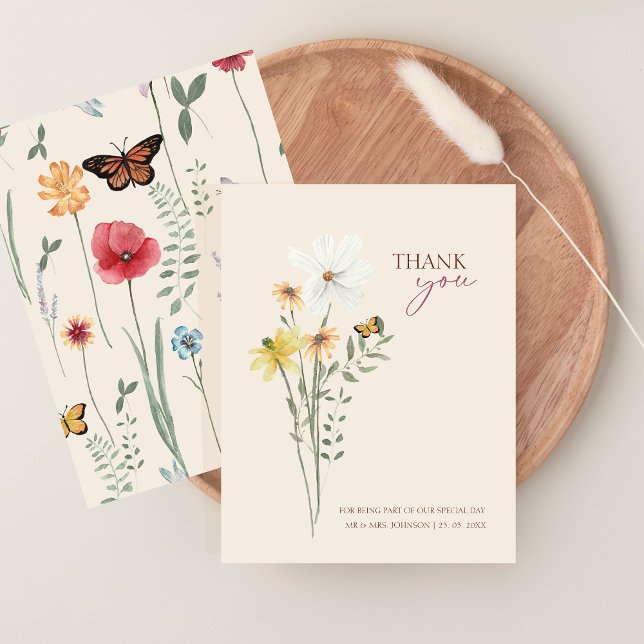 Agradecimiento de Boda de Flor Silvestre Amarilla  (Whimsical Yellow Wildflower Wedding Thank You Card)