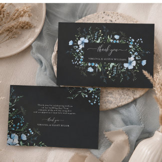 Agradecimiento de boda de flor silvestre azul negr