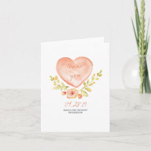 Agradecimiento de boda de flores de acuarela coraz
