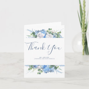 Agradecimiento de boda de flores verdes azul polvo