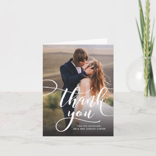 Agradecimiento de boda de foto completa con letra  (Anverso)