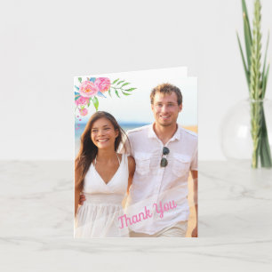 Agradecimiento de boda de foto floral acuarela