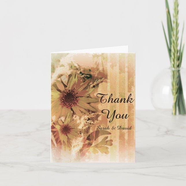 Agradecimiento de boda de girasol vintage (Anverso)