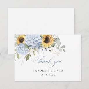 Agradecimiento de boda de girasoles y hortensias a