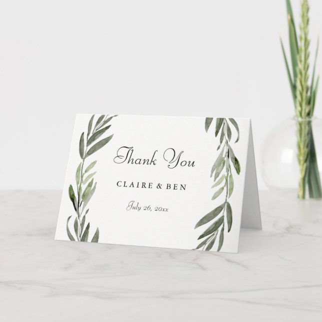 Agradecimiento de boda de hoja verde acuarela mode (Anverso)