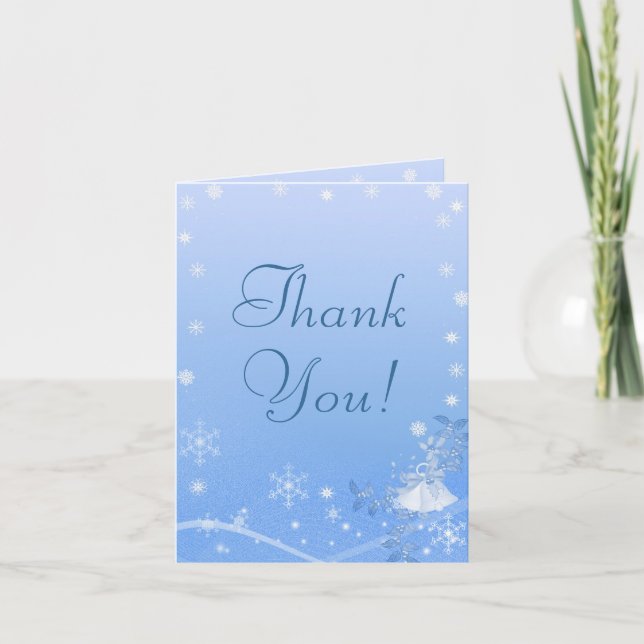 Agradecimiento de boda de invierno azul y blanco (Anverso)
