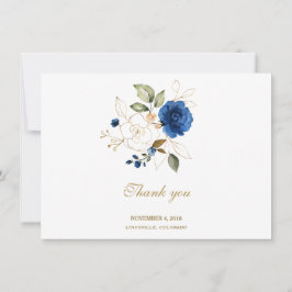 Agradecimiento de boda de lujo azul dorado floral
