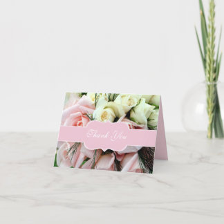Agradecimiento de boda de rosas rosadas y blancas